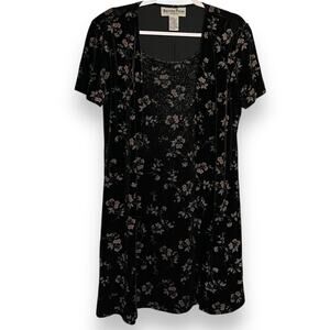 Another Thyme Knee Length Dress Women's 12 Black Floral VTG Cardigan Look Gothic